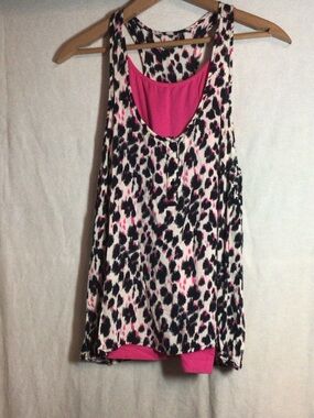 Ali & Kris Pink and Black Leopard Print Layered Tank